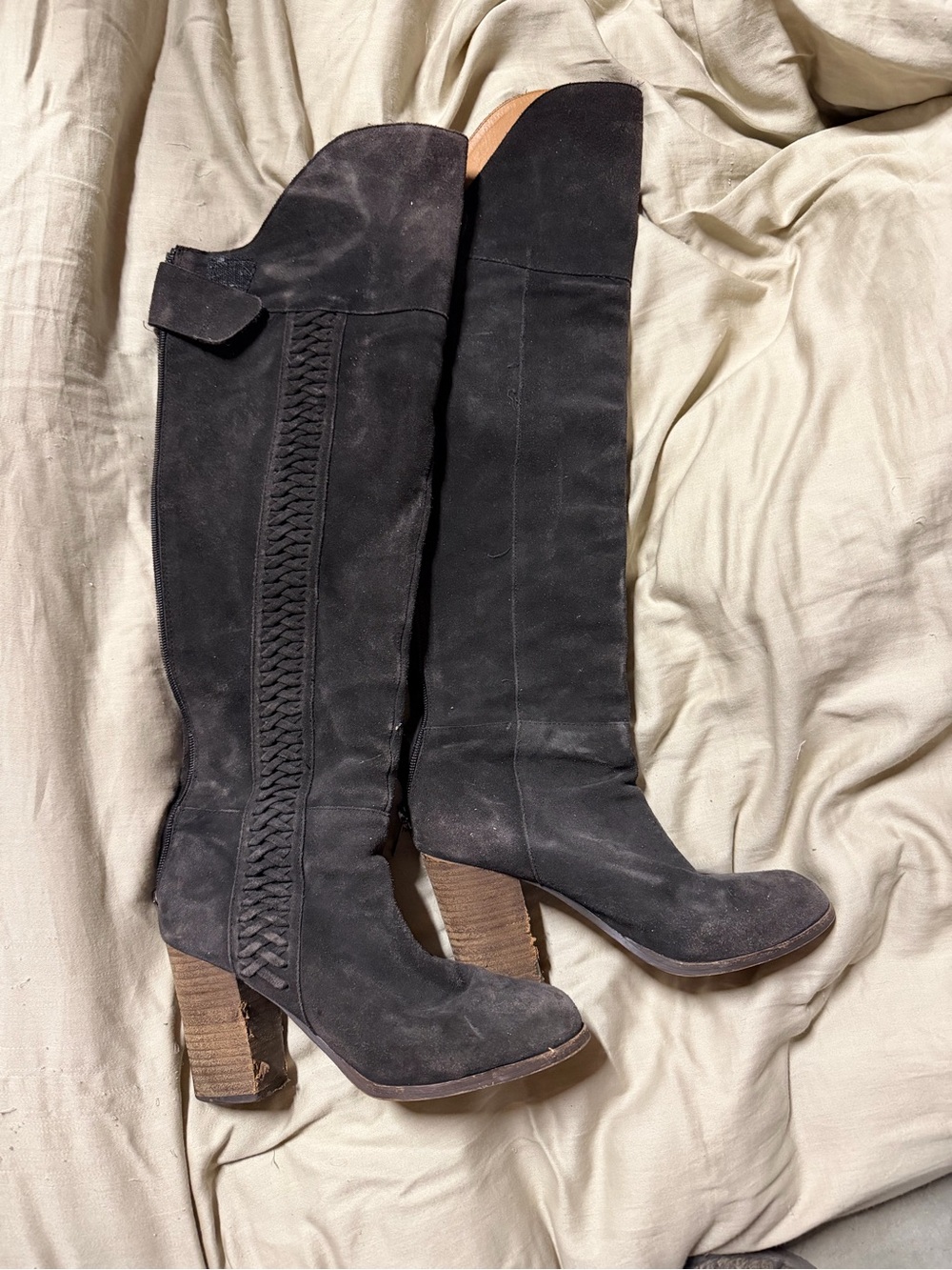 Dolce Vita - Black Suede OTK Lace-Trim Block Heel Boots